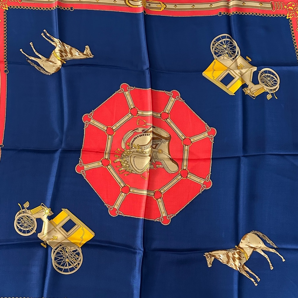 Elegant Blue and Red Equestrian Scarf